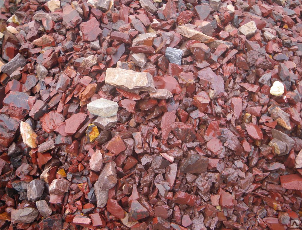  Щебень крошка красный (ЯШМА) фр. 5-10 мм.  купить  в Липецке крошка каменная яшмы красный, бордовый, темно-красный декоративная крошка ландшафтная каменная яшмоидная 6 600 руб/т   фото 