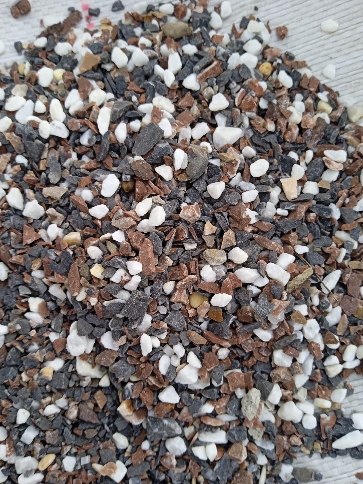  Мраморная галька Далматин (щебень галтованный микс:: белый-черный) фр.5-10 мм  купить  в Липецке мрамор белый, черный, молочный, серый галтовка мраморная окатанная декоративная ландшафтная 14500 руб/т   фото 